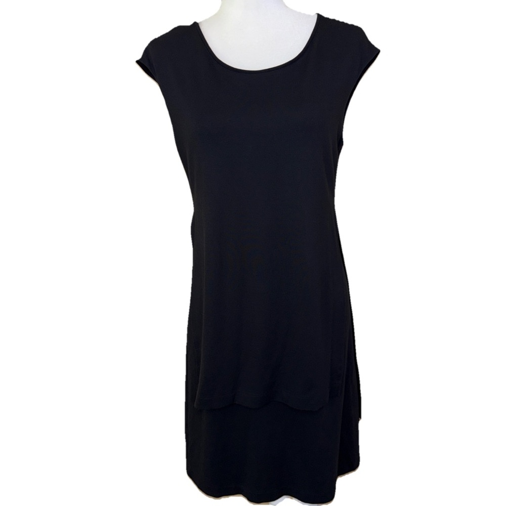 Lafayette 148 New York Classic Black Dress With attached overlay looks like 2 pc